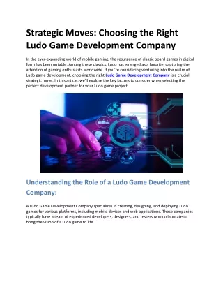 Strategic Moves: Choosing the Right Ludo Game Development Company