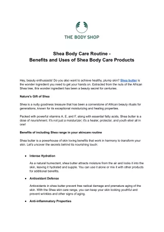 Shea Skin Care Routine - Benefits and Uses of Shea Body Care Products