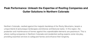 Peak Performance Unleash the Expertise of Roofing Companies and Gutter Solutions in Northern Colorado(1)