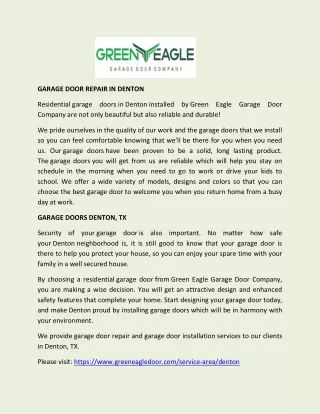 Denton Garage Door Repair - Green Eagle Garage Door Company