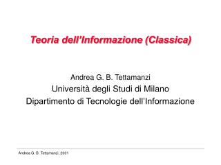 Teoria dell’Informazione (Classica)