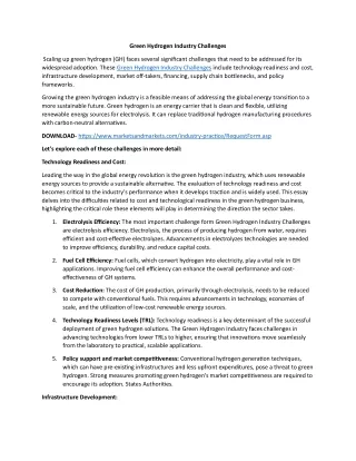 Green Hydrogen Industry Challenges recreate content pdf