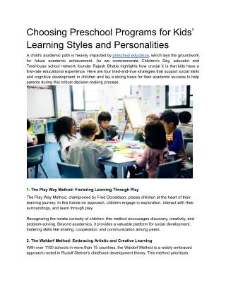 Choosing Preschool Programs for Kids’ Learning Styles and Personalities