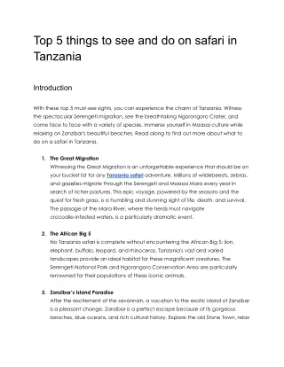 Top 5 things to see and do on safari in Tanzania