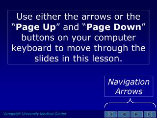 Use either the arrows or the “ Page Up ” and “ Page Down ” buttons on your computer keyboard to move through the slides