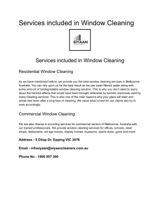 Services included in Window Cleaning