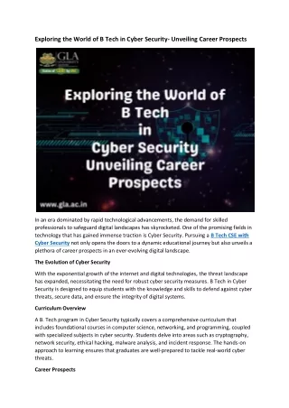 Exploring the World of B Tech in Cyber Security- Unveiling Career Prospects