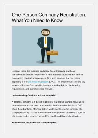 One-Person Company Registration: What You Need to Know