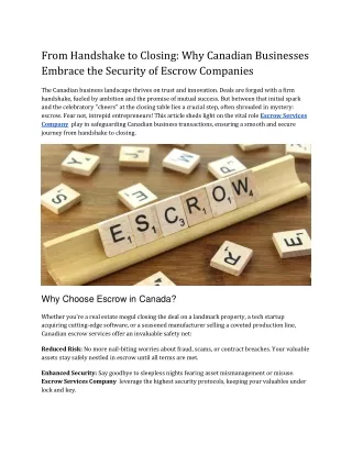 From Handshake to Closing_ Why Canadian Businesses Embrace the Security of Escrow Companies