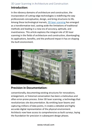 3D Laser Scanning in Architecture and Construction