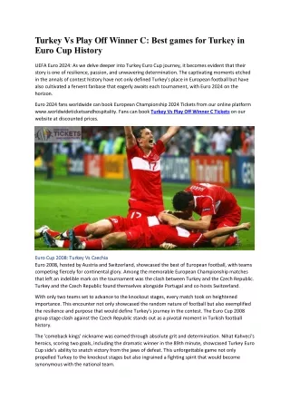 Turkey Vs Play Off Winner C Best games for Turkey in Euro Cup History