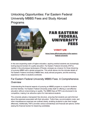 Unlocking Opportunities_ Far Eastern Federal University MBBS Fees and Study Abroad Programs