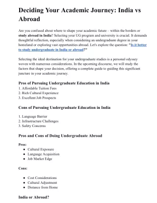 Deciding Your Academic Journey India vs Abroad