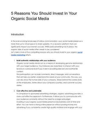 5 Reasons You Should Invest In Your Organic Social Media