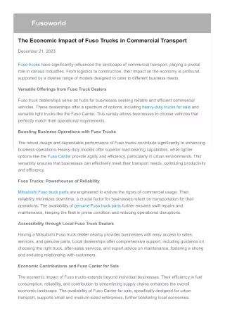 The Economic Impact of Fuso Trucks in Commercial Transport