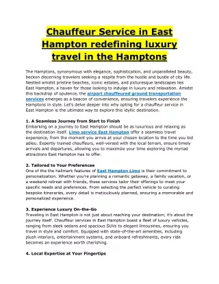 Chauffeur Service in East Hampton redefining luxury travel in the Hamptons