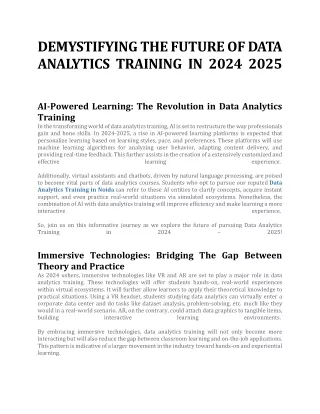 DEMYSTIFYING THE FUTURE OF DATA ANALYTICS TRAINING IN 2024 2025