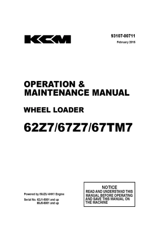 Kawasaki 62Z7  67Z7  67TM7 WHEEL LOADER Operation and Maintenance manual (62J1-5001 and up; 65J5-5001 and up)