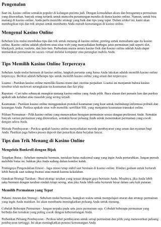 Tips dan Trik Ampuh Menang di Kasino Online