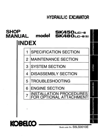 Kobelco SK480LC-6S Crawler Excavator Service Repair Manual (LS09-01501 ～, YS09-01301 ～)