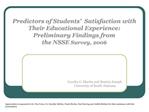 Predictors of Students Satisfaction with Their Educational Experience: Preliminary Findings from the NSSE Survey, 20