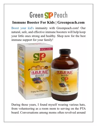 Immune Booster For Kids | Greenpeach.com