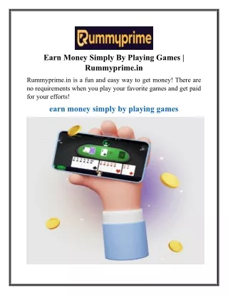 Earn Money Simply By Playing Games | Rummyprime.in