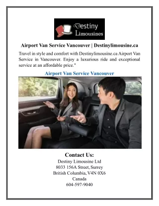 Airport Van Service Vancouver | Destinylimousine.ca