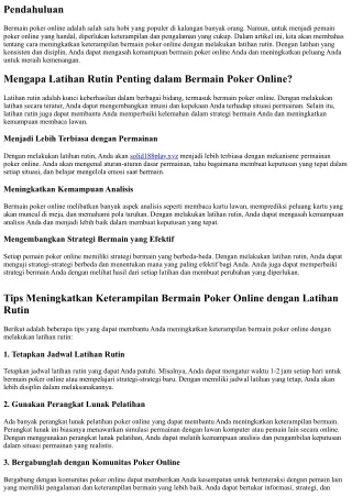 Meningkatkan Keterampilan Bermain Poker Online dengan Latihan Rutin