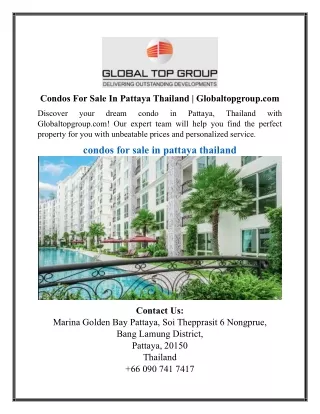 Condos For Sale In Pattaya Thailand | Globaltopgroup.com