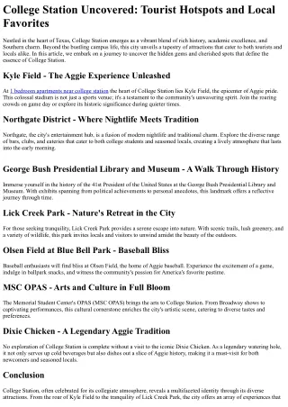College Station Brought to Light: Visitor Hotspots and Local Staples