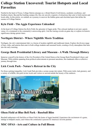 Secret Discoveries: Digging Up the Finest of College Station