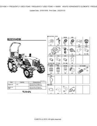 Kubota B2231HDB Tractor Parts Catalogue Manual (Publishing ID BKIDK5196)