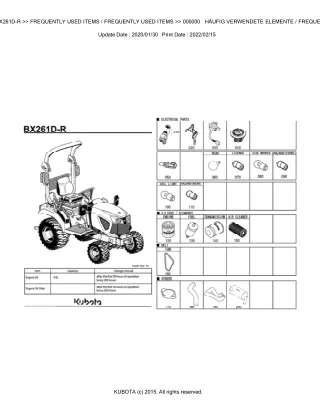 Kubota BX261DR Tractor Parts Catalogue Manual (Publishing ID BKIDK5264)