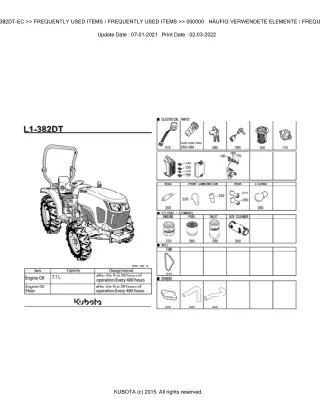 Kubota L1-382DT-EC Tractor Parts Catalogue Manual (Publishing ID BKIDK5389)