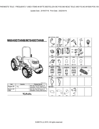 Kubota M7040DTHNB Tractor Parts Catalogue Manual (Publishing ID BKIDK5014)