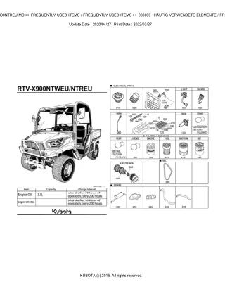 Kubota RTV-X900NTREU MC Utility Vehicle Parts Catalogue Manual (Publishing ID BKIDK5192)