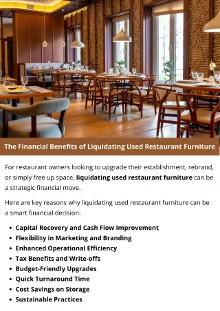 The Financial Benefits of Liquidating Used Restaurant Furniture