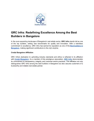 GRC Infra_ Redefining Excellence Among the Best Builders in Bangalore