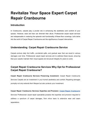 Restoring Elegance Carpet Repair Cranbourne Services