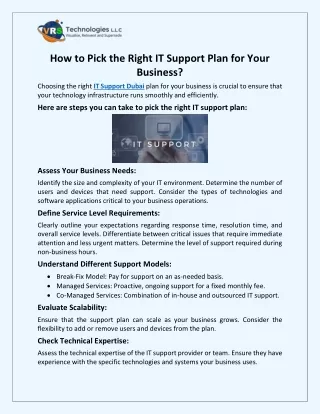 How to Pick the Right IT Support Plan for Your Business?