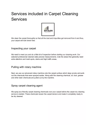 Services included in Carpet Cleaning Services