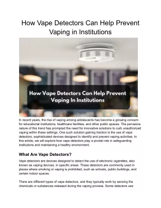 How Vape Detectors Can Help Prevent Vaping in Institutions