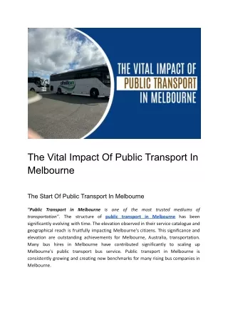 The Primary Role of Public Transportation in Melbourne