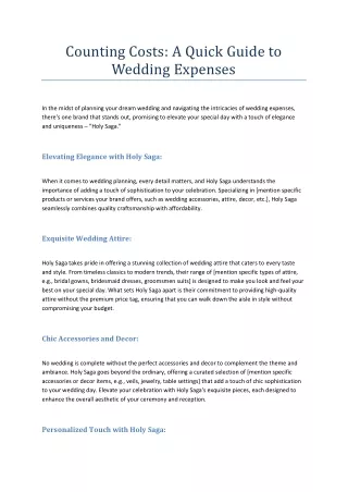Counting Costs A Quick Guide to Wedding Expenses