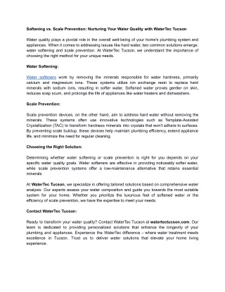 Softening vs. Scale Prevention_ Nurturing Your Water Quality with WaterTec Tucson