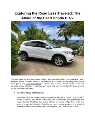 Exploring the Road Less Traveled: The Allure of the Used Honda HR-V