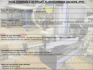 FICHE SYNOPSIS D'UN PROJET PLURITECHNIQUE ENCADRE (PPE)