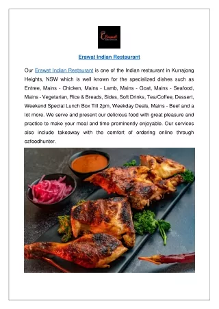 Flat $5 off at Erawat Indian Restaurant Kurrajong Heights menu