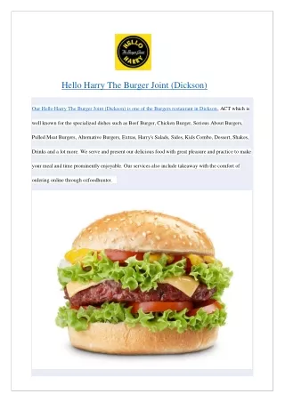 Extra 5% off- Hello Harry The Burger Joint Dickson- Order now!!